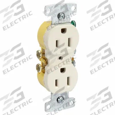 HUBBELL Receptacle: Duplex, 5-15, Light Almond, 125V AC, 15 A, 2 Pole / 3 Wire (MPN RR15LA) - General Purpose Receptacles