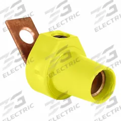 Single Pole Receptacle: Yellow, Straight Taper Nose Mating, Angled One-Hole Bus Bar Termination (MPN 16F21-UY). Key specifications — Series: 16; Receptacle Gender: Female; Brand: LEVITON.