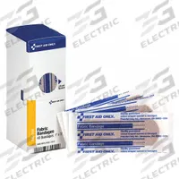 FIRST AID ONLY Adhesive Bandage: Strip Bandages, 1 in Wd, 3 in Lg, Fabric, Not Water Resistant (MPN FAE-3101). Key specifications — Product Type: Strip Bandages; Unitized: Unitized; Water Resistance: Not Water Resistant; Brand: FIRST AID ONLY; Latex Content: Latex Free; Package Type: Box; Manufacturer Part Number: FAE-3101; Bandage Material: Fabric.