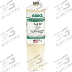 GASCO Calibration Gas: Air, Disposable, +/-5% Accuracy, N2, Calibration Gas, 34 L Cylinder Capacity (MPN NI UHPP34). Key specifications — For Use With: All OEM Gas Detectors; Background Gas: Air; Brand: GASCO; CGA Number: CGA 600; Gas Mixture: Nitrogen 99.999%; Reusability: Disposable.