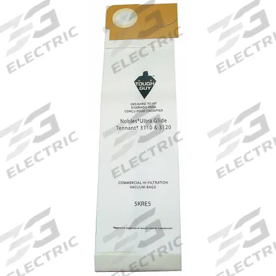 APPROVED VENDOR Vacuum Bag: Nobles/Tennant, V-DMU-15/V-DMU-38, Dry, Paper, 2-Ply, Std - Upright Vacuum Bags