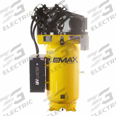 EMAX Electric Air Compressor: 10 hp, 2 Stage, Vertical, 80 gal, 34 cfm, 175 psi - Quiet Pressure Lubricated Electric Air Compressors with Silencer