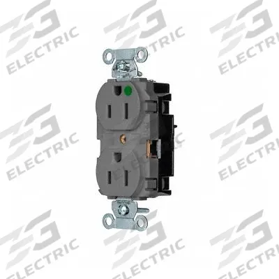 HUBBELL Receptacle: Hospital Grade, Duplex, 5-15R, Gray, 125V AC, 15 A - General Purpose Receptacles