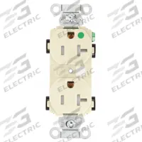 BRYANT Receptacle: Hospital Grade Fed. Spec., Duplex, 5-20R, Ivory, 125V AC, 20 A, 2 Pole / 3 Wire (MPN 8300HBITR)
