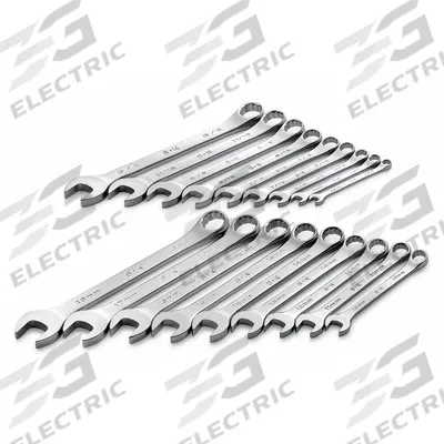 SK PROFESSIONAL TOOLS Combination Wrench Set: Alloy Steel, Chrome, 18 Tools - SAE & Metric 12-Point Combination Wrench Sets