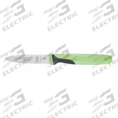 MERCER CUTLERY Paring Knife: Sharp Edge, 3 in Overall Lg, Steel Blade, Green Handle, Stamped, Green (MPN M23930GR). Key specifications — Sub-brand: Millennia Colors; Brand: MERCER CUTLERY; Blade Material: Steel; Blade Type: Sharp Edge; Forged/Stamped: Stamped; Handle Color: Green; Handle Material: Santoprene/Polypropylene; Knife Type: Paring Knife.