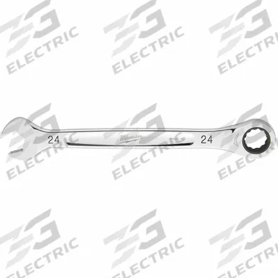 MILWAUKEE Combination Wrench: Steel, Chrome, 24 mm Head Size, 12 3/8 in Overall Lg - Metric 12-Point Ratcheting Combination Wrenches