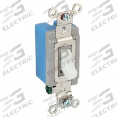 HUBBELL Wall Switch: Toggle Switch, Single Pole, Maintained, White, 120/277V AC, 15 A (MPN HBL1201W). Key specifications — Illuminated: No; Voltage Rating: 120/277V AC.