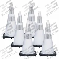 Traffic Cone: MUTCD/NCHRP-350, 28 in Cone Ht, White, High-Intensity Prismatic, PVC, Blank (MPN 97571-6). Key specifications — Base Color: Black; Brand: MR. CHAIN; Cone Material: PVC; Legend: Blank.