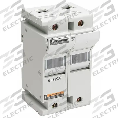 BUSSMANN Fuse Block: Finger-Safe, 2 Pole, 600 V AC, DIN Rail Mounting - UL Class J Fuse Blocks
