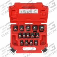 MILWAUKEE Impact Socket Set: 1/2 in Drive Size, Small Set (0-50 pieces) Set Size, 14 Pieces, 0 (MPN 49-66-7013). Key specifications — attr1204251: MILWAUKEE; attr1215453: 1/2 in; attr1215454: 10 mm to 27 mm; attr1224229: Friction.
