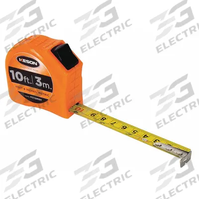 KESON Tape Measure: Nonmagnetic Single Hook Tip, 10 ft / 3 m, Plastic - Inch & Metric Tape Measures