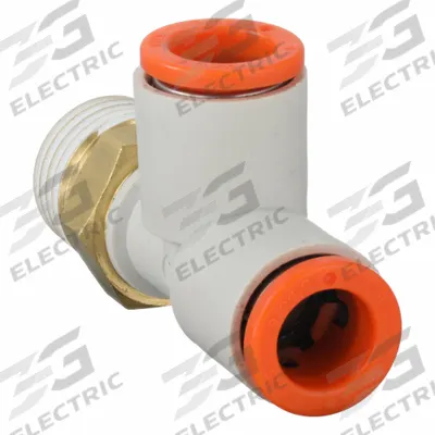 SMC Push-Fit Tee Fitting: 1/4 in Pipe x 3/8 in OD x 3/8 in OD x 1/4 in Pipe Size - Polybutylene & Brass Tube Fittings
