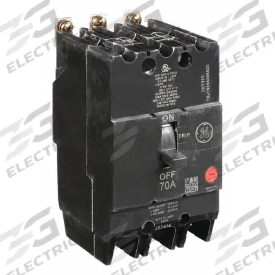 GE Molded Case Circuit Breaker: 70 A Amps, 14kA at 277/480V AC, Fixed, Lug - TEY-Frame GE Molded Case Circuit Breakers