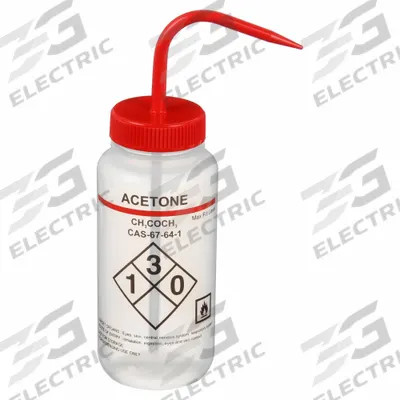 APPROVED VENDOR Wash Bottle: 500 mL, Acetone, Red, Wide, Std Spout Spout, White - Wide Mouthed Standard Spout Wash Bottles