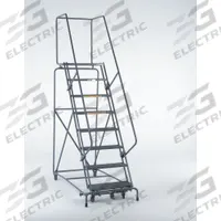 BALLYMORE Rolling Ladder: 8.3 ft Platform Ht, Unassembled, Steel, Manual Lock, Perforated (MPN 103221P). Key specifications — Includes Handrails: Handrails Included; Material: Steel; Brand: BALLYMORE; Color: Gray.