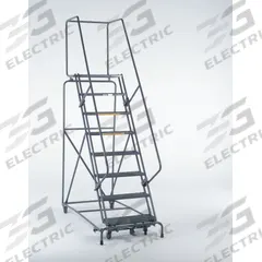 BALLYMORE Rolling Ladder: 8.3 ft Platform Ht, Unassembled, Steel, Manual Lock, Perforated (MPN 103221P). Key specifications — Includes Handrails: Handrails Included; Material: Steel; Brand: BALLYMORE; Color: Gray.