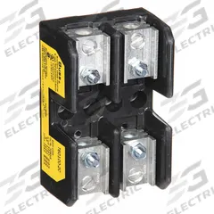 BUSSMANN Fuse Block: Open Block Design, 2 Pole, 600 V AC, Box Lug, Non-Indicating (MPN T60100-2C). Key specifications — Brand: BUSSMANN.