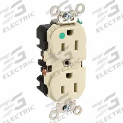 LEVITON Receptacle: Hospital Grade Fed. Spec., Duplex, 5-15R, Ivory, 125V AC, 15 A, 2 Pole / 3 Wire (MPN 8200-I)