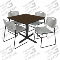 CAIN Cafe/Breakroom Table: Laminate, Walnut, 29 in Overall Ht - Max, 36 in Overall Wd, Square, Black (MPN TB3636NW44GY). Key specifications — attr1039436: CAIN; attr1039447: Black; attr1039448: Metal; attr1039806: Black; attr1039828: Walnut; attr1039829: Square; attr1039830: Laminate; attr1039831: Laminate.
