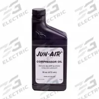 JUN-AIR Compressor Oil: 16 fl oz, Bottle, 5W SAE Grade, 20 ISO Viscosity Grade, 482°F Flash Point (MPN 5631000). Key specifications — attr59746: 20; attr59736: No; attr59735: Bottle; attr59738: SJ-27F; attr59749: 5W.