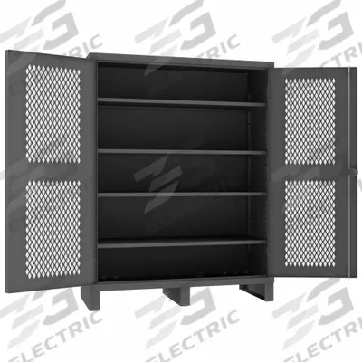 DURHAM MFG Storage Cabinet: 60 in x 24 in x 78 in, 4 Adj Shelves, Swing Handle & Padlock Hasp - Industrial Ventilated Shelf Cabinets