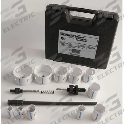 WESTWARD Hole Saw Kit: 15 Pieces, 1 1/2 in Max. Cutting Dp, Bi-Metal - Multi-Material-Cutting Hole Saw Kits