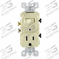 Combination Switch/Outlet: Toggle Switch, 5-15R, Ivory, 120V AC, 15 A (MPN 5225-I). Key specifications — Brand: LEVITON.