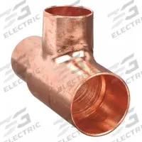 NIBCO Sweat Fitting Tee: 1/2 in CTS x 3/8 in CTS x 3/8 in CTS, Cup x Cup x Cup, Wrot Copper (MPN 611RR 1/2X3/8X3/8)