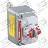 Selector Switch Control Station: 1 Gang, Selector Switch, 4NO/4NC, Hand/Off/Auto, 0 Pilot Lights (MPN EFDB150-345). Key specifications — Legend: Hand/Off/Auto; Action: Maintained; Contact Form: 4NO/4NC; Brand: APPLETON ELECTRIC; Operator Configuration Type: (1) Selector Switch.
