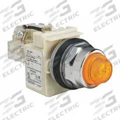SCHNEIDER ELECTRIC Pilot Light: 30 mm Panel Mounting Size, Amber, Incandescent, 9001K Series (MPN 9001KT1A31). Key specifications — Series: 9001K; Brand: SCHNEIDER; Includes Push-To-Test: Push-To-Test Included.