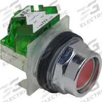 SCHNEIDER Extended Push Button Operator: Non-Illuminated, Extended Profile, Metallic, 30 mm, 1NO (MPN 9001KR2RH5). Key specifications — Brand: SCHNEIDER; Action: Momentary; Series: 9001K; Push Button Material Type: Metallic.