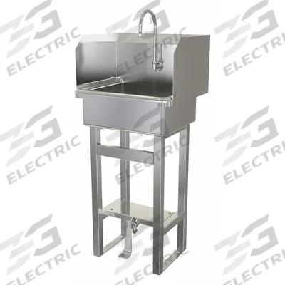 SANI-LAV Hand Sink: 43 1/2 in Overall Ht, 17 in Bowl Lg, 7 in Bowl Dp, 0.5 gpm Flow Rate - One-Station Freestanding Hand Sinks with Faucets