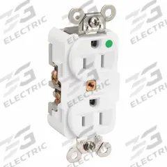 HUBBELL Receptacle: Hospital Grade Fed. Spec., Duplex, 5-15R, White, 125V AC, 15 A, 2 Pole / 3 Wire (MPN HBL8200W)