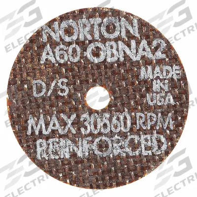 NORTON Abrasive Cut-Off Wheel: Type 1, 2" x 0.06" x 1/8" - Reinforced Toolroom Cut-Off Wheels