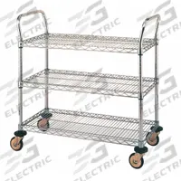 METRO Wire Shelf Utility Cart: 375 lb, 3 Shelf, 38 in L x 26 in W x 39 in H Dim, Silver, Flat (MPN MW712). Key specifications — Shelf Orientation: Flat; Caster/Wheel Configuration: (4) Swivel; Finish: Stainless Steel; Brand: METRO.