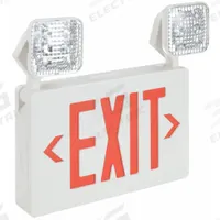 Exit Sign with Emergency Lights: White, 2 Faces, Red, LED, Ceiling/Wall, Nickel Cadmium, 120/277V AC (MPN 489K12). Key specifications — Voltage: 120/277V AC; Self Diagnostics: No; Housing Color: White; Brand: APPROVED VENDOR; Directional Indicators: Universal Field Selectable Chevrons; Lighting Technology: LED; Remote Capable: No; Text Color: Red.