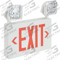 Exit Sign with Emergency Lights: White, 2 Faces, Red, LED, Ceiling/Wall, Nickel Cadmium, 120/277V AC (MPN 489K12). Key specifications — Voltage: 120/277V AC; Self Diagnostics: No; Housing Color: White; Brand: APPROVED VENDOR; Directional Indicators: Universal Field Selectable Chevrons; Lighting Technology: LED; Remote Capable: No; Text Color: Red.