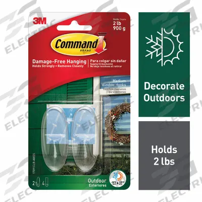 COMMAND Hook: 1 7/8 lb Wt Capacity, 1 Points per Hook, Clear, 2 7/16 in Overall Ht - Outdoor Decorative & Utility Adhesive-Backed Hooks