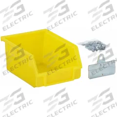 APPROVED VENDOR Pegboard Bin: 5 1/2 in x 4 1/8 in x 3 in, Screw-In, Surface, Yellow, 24 PK (MPN 5TPP2). Key specifications — Color: Yellow; Includes: Clips; Locking System: Screw-In; Mounting Type: Surface; Material: Steel; Accessory Type: Bin; Brand: APPROVED VENDOR.
