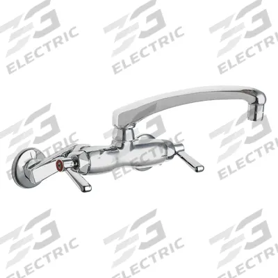 CHICAGO FAUCETS Low Arc Kitchen Faucet: 445, Cast Brass, Widespread, Wall, 2 Mounting Holes - Widespread Kitchen Faucets