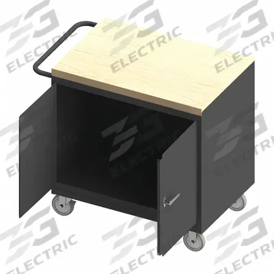 DURHAM MFG Mobile Cabinet Workbench: 36 in x 24 in, Butcher Block - Single Compartment Mobile Cabinet Benches