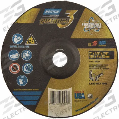 NORTON Depressed Center Wheel: Type 27, 7" x 1/8" x 7/8", Ceramic, 24 Grit - Cool-Cutting Combination Wheels for Carbon & Stainless Steel