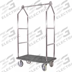 HOSPITALITY 1 SOURCE Bellman Cart: 1 1/2 in Frame Dia, 43 in Overall Lg, 25 in Overall Dp, Gray (MPN BCF105SS). Key specifications — Brand: HOSPITALITY 1 SOURCE; Frame Finish: Stainless Steel; Product Type: Bellman Cart.