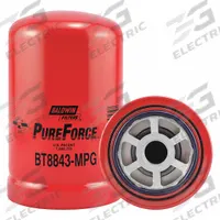 BALDWIN FILTERS Hydraulic Filter: Hydraulic Fluid, 7/8"-14 Thread Size, Spin-On, Cellulose, Clark (MPN BT8843-MPG). Key specifications — Media Material: Cellulose; Brand: BALDWIN FILTERS; Compatible Fluid Type: Hydraulic Fluid; Compatible Vehicle Make: Clark; Includes: 50 psid Front-End Bypass Valve; Thread Size: 7/8"-14.
