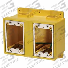 LEVITON Electrical Box: Stainless Steel, Rectangular, 1 Gangs, 1 in Hub Size, 67.3 cu in Capacity (MPN FDBX2-YL). Key specifications — Color: Yellow; Brand: LEVITON.