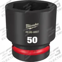 MILWAUKEE Standard Impact Socket: 1 in Drive Size, Metric, 50 mm Socket Size, 6-Point, Std, Friction (MPN 49-66-6607). Key specifications — attr1215501: MILWAUKEE; attr1215515: Black Phosphate; attr1215518: 50 mm.