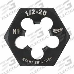 MILWAUKEE Hex Threading Die: 1/2"-20 UNF, 1 in Hex Wd, Black Oxide Carbon Steel (MPN 49-57-5362)