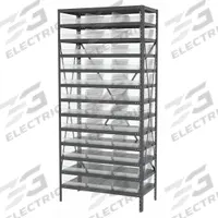 AKRO-MILS Bin Shelving: 36 in x 18 in x 79 in, 1 Sided, 36 Bins, Open, Shelf Bin, Clear, 13 Shelves (MPN AS1879178SC). Key specifications — Includes Bins: Yes; Bin Material: Polymer; Frame Color: Gray; Bin HxWxD: (36) 4 in x 11-1/8 in x 17-7/8 in; Frame Material: Steel; Bin Color: Clear; Bin Style: Shelf; Brand: AKRO-MILS.