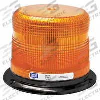 ECCO Beacon Light: Flashing Beacon, Amber, 4 7/8 in Overall Ht, LED, 12-24V DC (MPN 7965A). Key specifications — Operating Voltage: 12-24V DC; Number of Flash Patterns: 11; Includes: Mounting Hardware; Electrical Connection: Blunt Cut Wires; Mount Type: Bolt; Brand: ECCO; Shape: Round; Lighting SAE Class Rating: SAE Class 1.